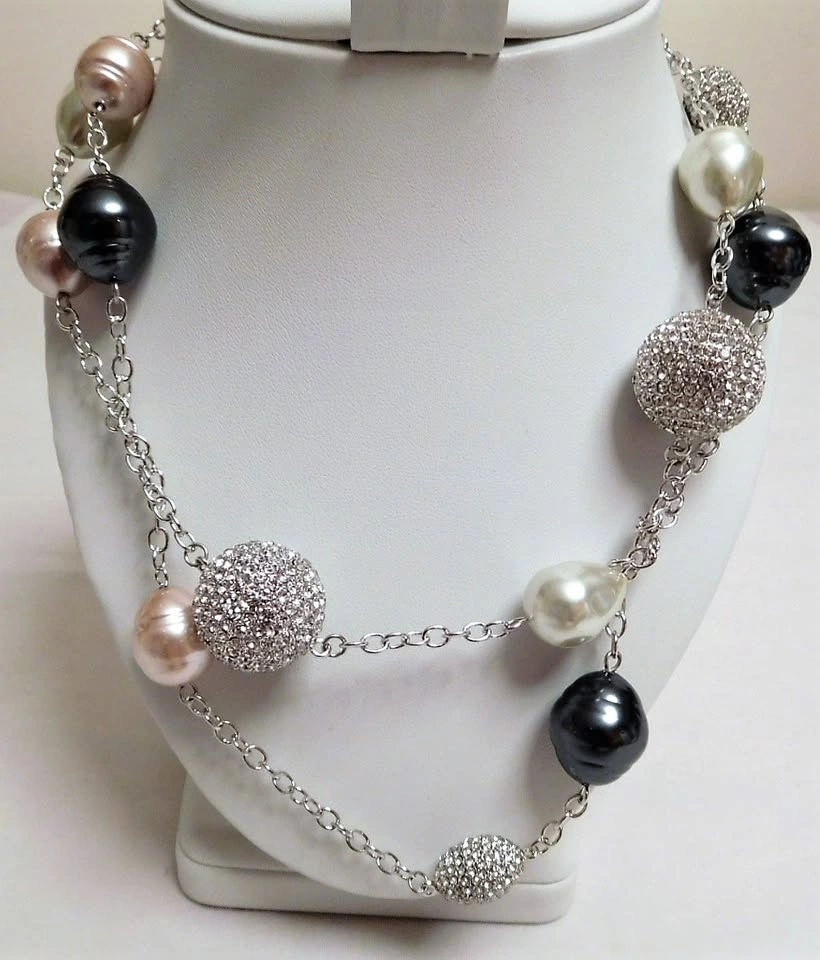Lot of 6 Kathy Levine Pearl & Crystal Ball Station Necklaces - photo 5