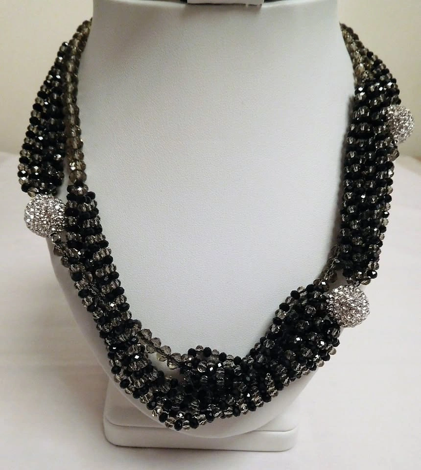 Lot of 4 Kathy Levine 36" Black, Gray Crystal Ball Necklaces - photo 5