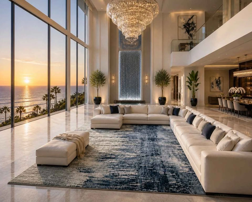 9x12 Blue Ink Waves Washable Rug - photo 3