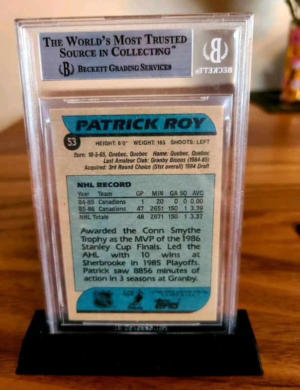 Patrick Roy 1986-87 Topps Rookie Card #53 BGS 8.5 - photo 2