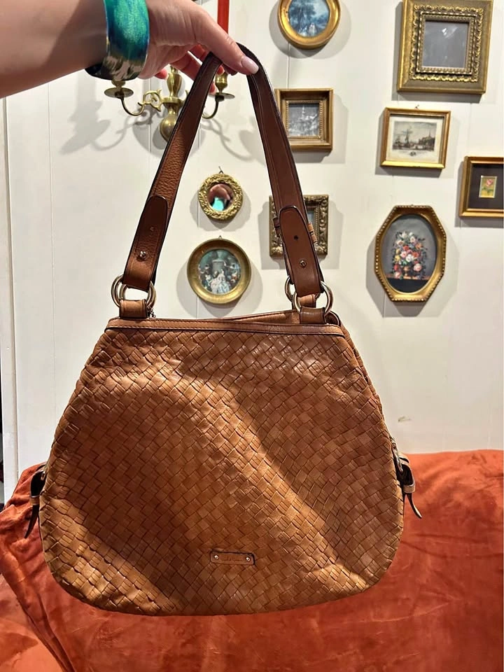 Cole Haan Woven Leather Shoulder Bag Brown