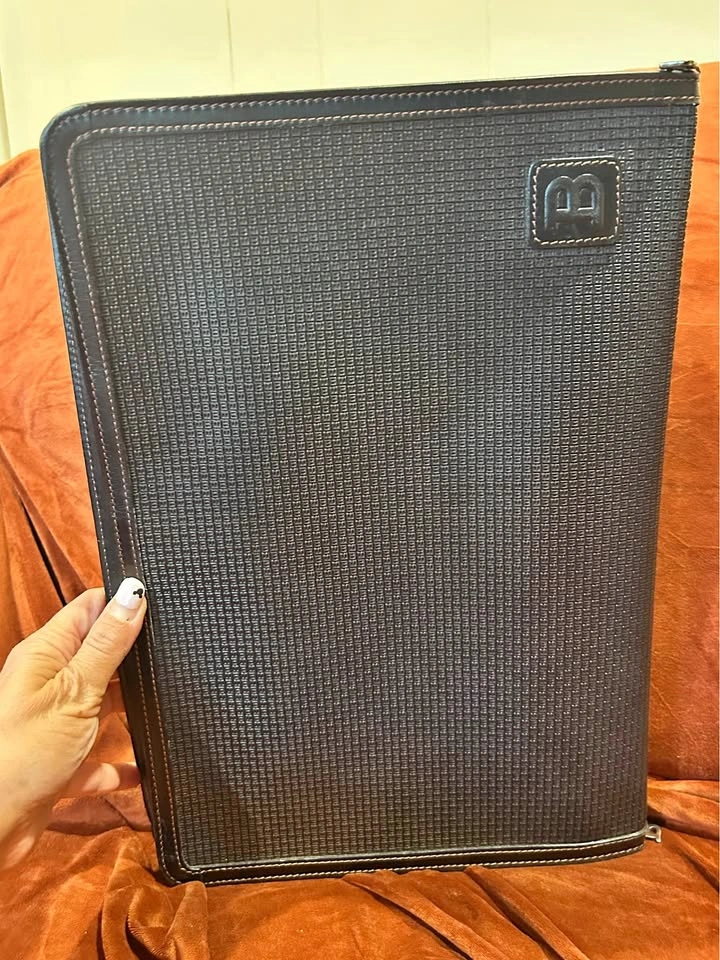 Black Bally Textured Leather Document Holder Portfolio - Made in