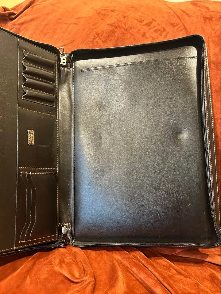 Black Bally Textured Leather Document Holder Portfolio - Made in - photo 5