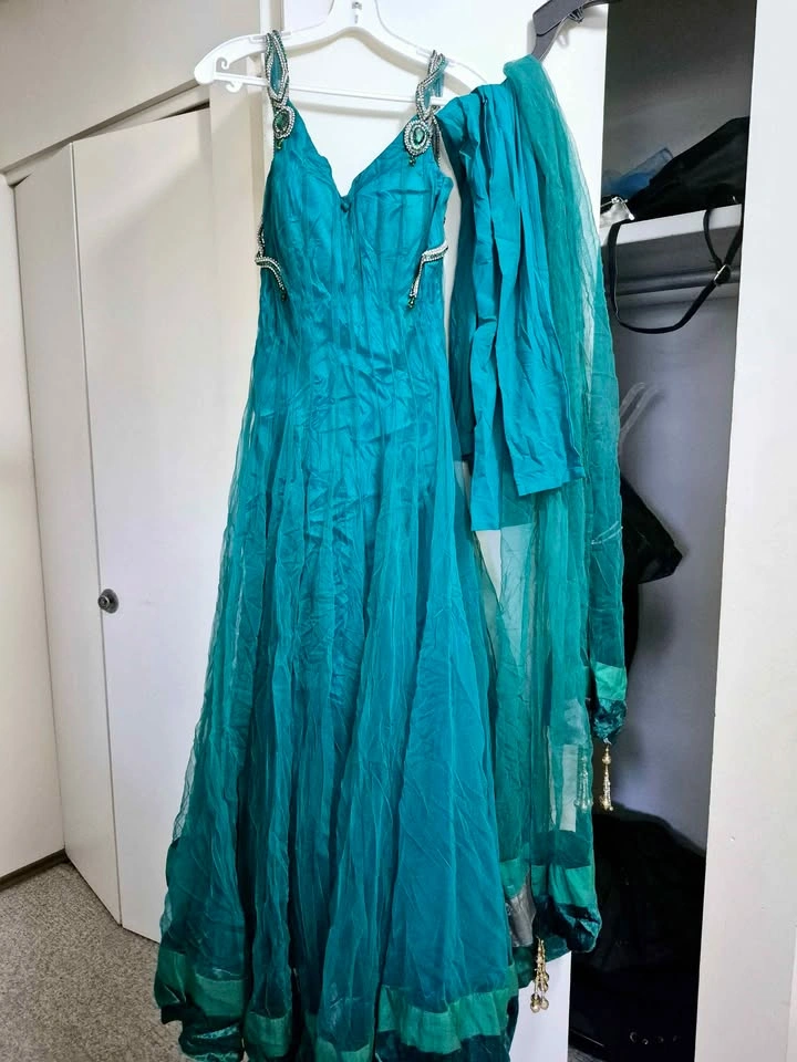 Teal Embellished Indian Gown Dress - photo 2
