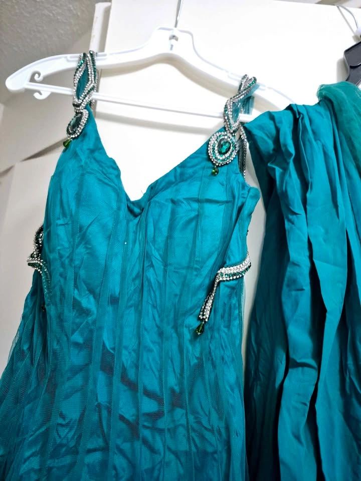 Teal Embellished Indian Gown Dress - photo 3