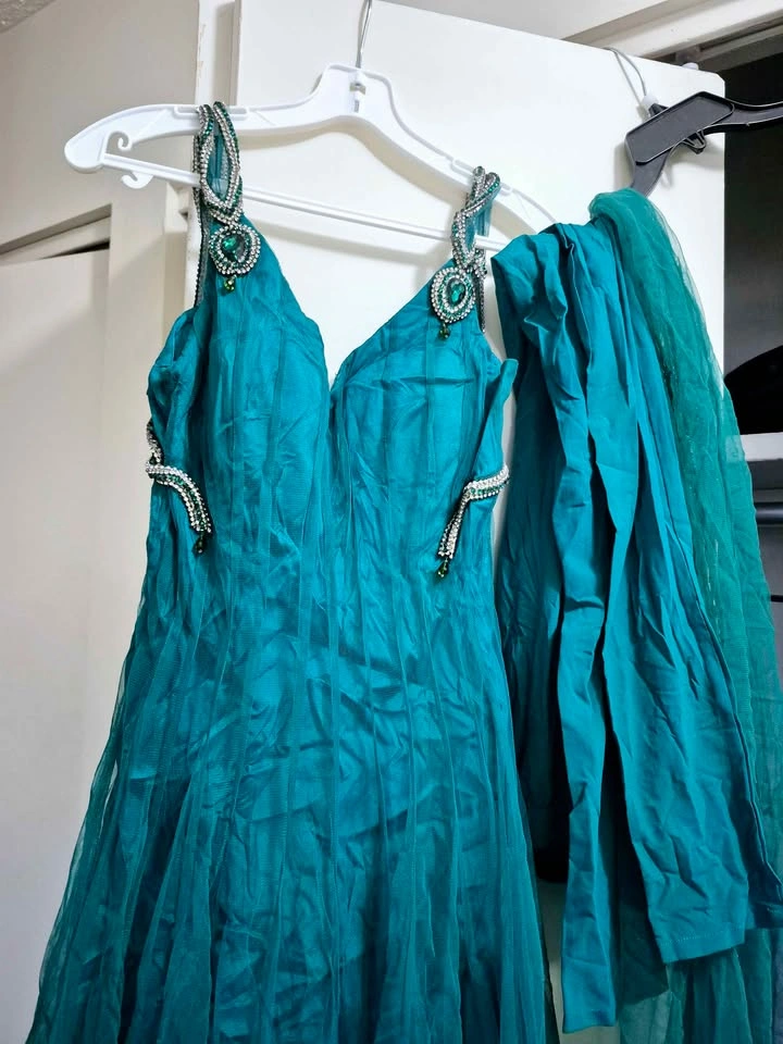 Teal Embellished Indian Gown Dress - photo 4