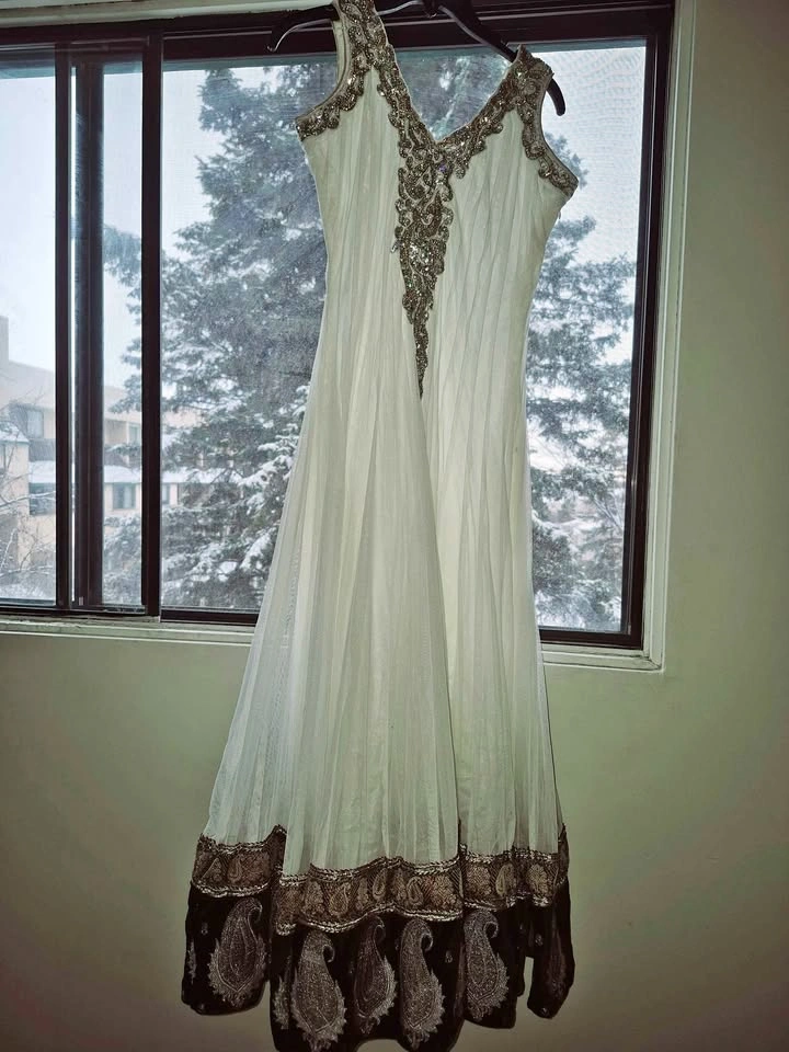 Elegant White Gold Black Indian Anarkali Suit