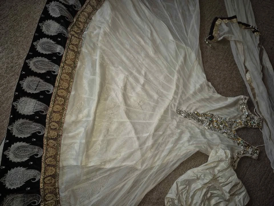 Elegant White Gold Black Indian Anarkali Suit - photo 3