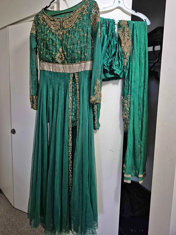Green Embroidered Indian Anarkali Suit
