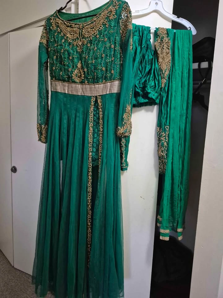 Green Embroidered Indian Anarkali Suit - photo 2