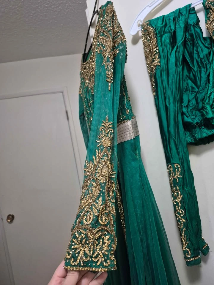 Green Embroidered Indian Anarkali Suit - photo 3