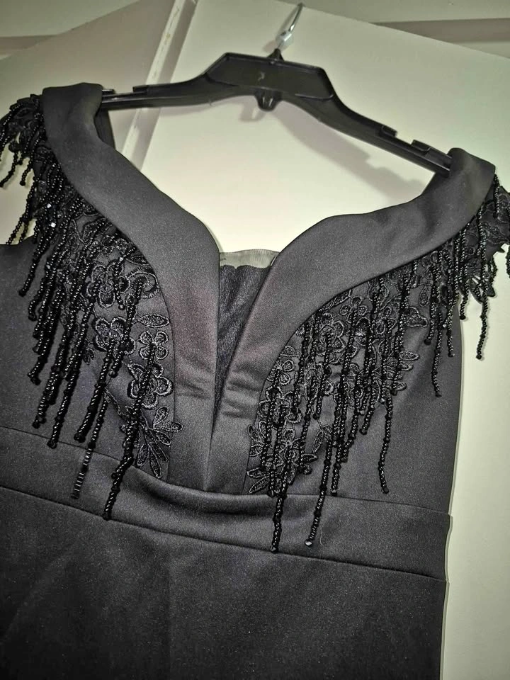 Black Beaded Fringe Formal Dress