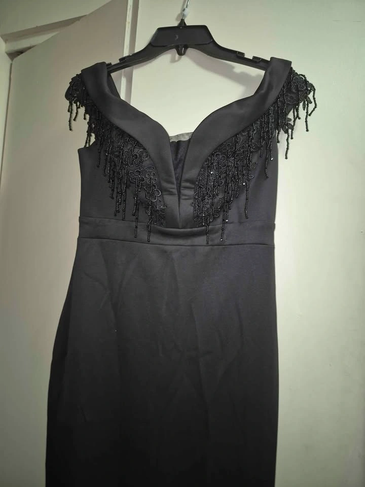 Black Beaded Fringe Formal Dress - photo 2