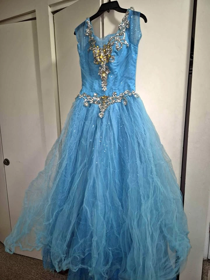 Sparkly light blue embellished formal gown