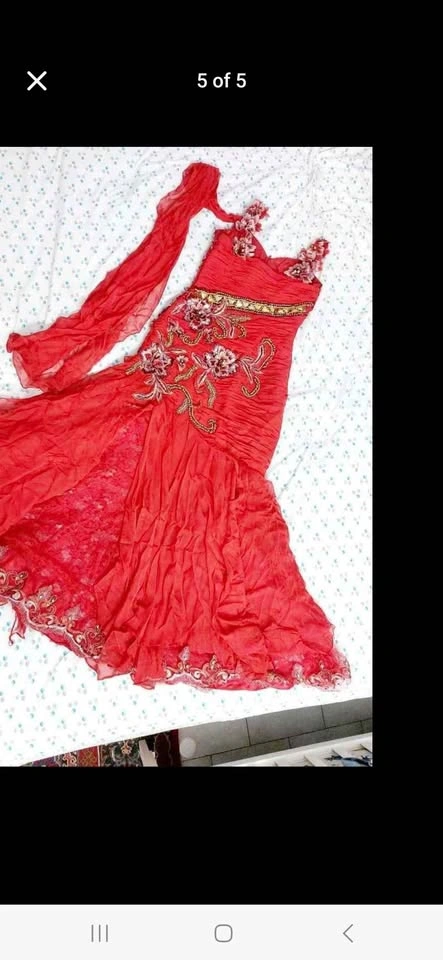 Red Embroidered Beaded Formal Dress with Dupatta - photo 2