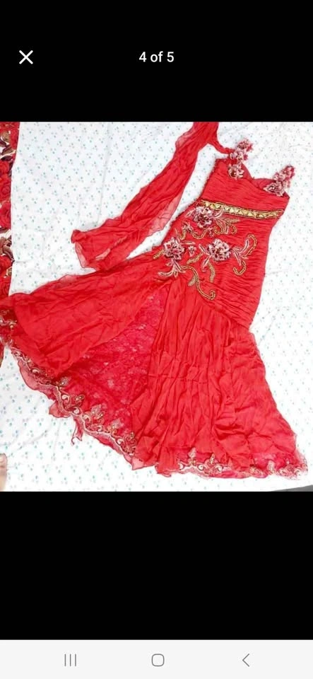 Red Embroidered Beaded Formal Dress with Dupatta - photo 3
