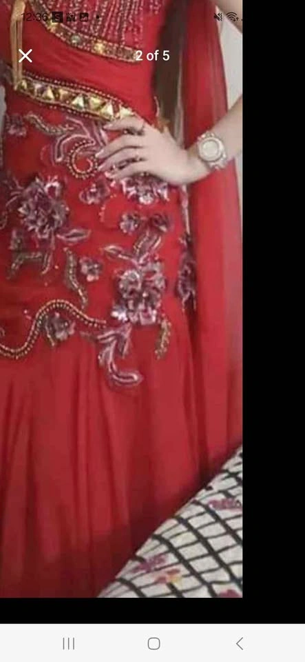 Red Embroidered Beaded Formal Dress with Dupatta - photo 4