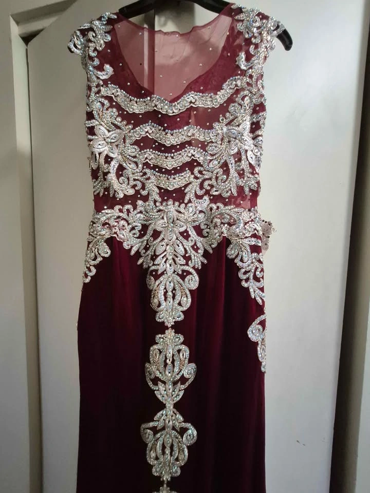 Burgundy Velvet Beaded Formal Dress - photo 5