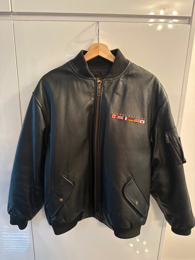 Vintage Bombardier Global Express Leather Bomber Jacket