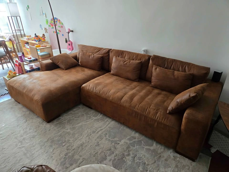 Brown Faux-Leather Sectional Sofa with Chaise - photo 2