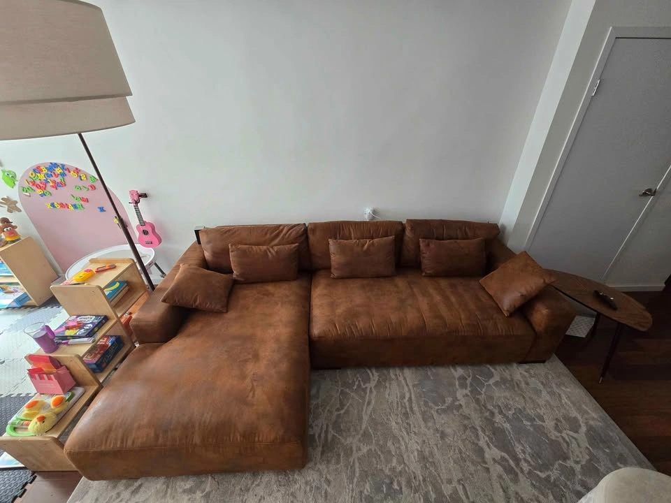 Brown Faux-Leather Sectional Sofa with Chaise - photo 3