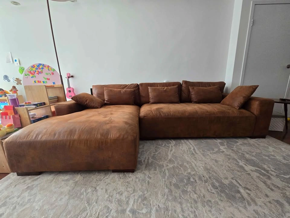 Brown Faux-Leather Sectional Sofa with Chaise - photo 4