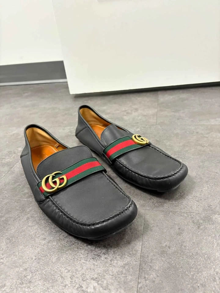 Authentic Gucci Men's Leather Driving Loafers - Black - Size 13