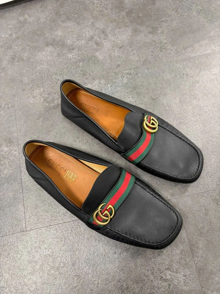 Authentic Gucci Men's Leather Driving Loafers - Black - Size 13 - photo 2