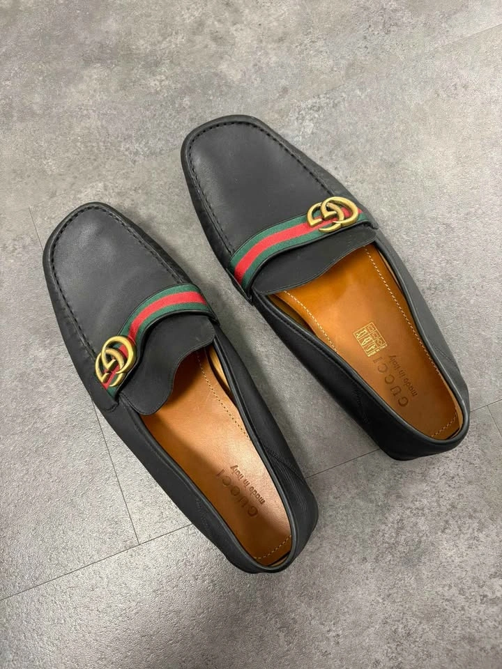 Authentic Gucci Men's Leather Driving Loafers - Black - Size 13 - photo 3