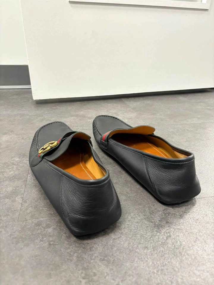 Authentic Gucci Men's Leather Driving Loafers - Black - Size 13 - photo 4