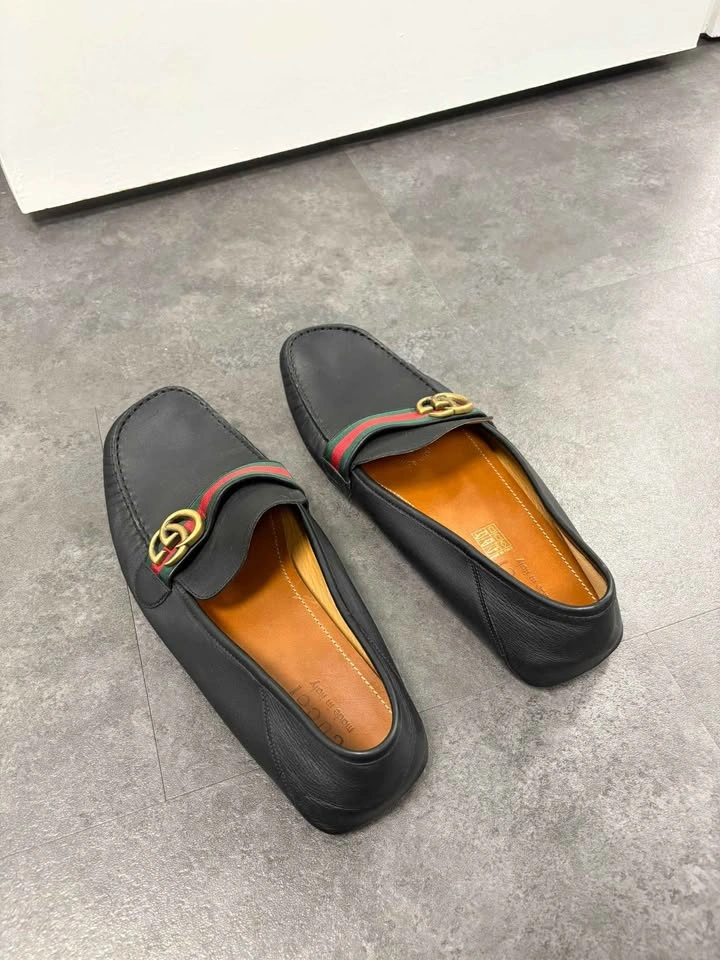 Authentic Gucci Men's Leather Driving Loafers - Black - Size 13 - photo 5