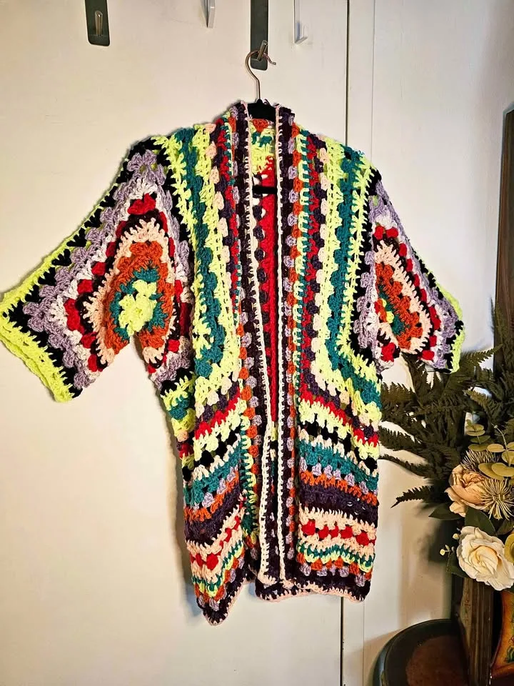Handmade Crochet Granny Square Maximalist Long Cardigan thumbnail