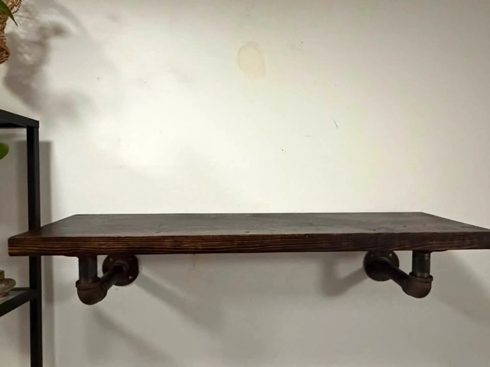 Industrial Wood Floating Shelf with Pipe Brackets