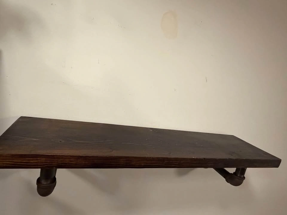 Industrial Wood Floating Shelf with Pipe Brackets - photo 2