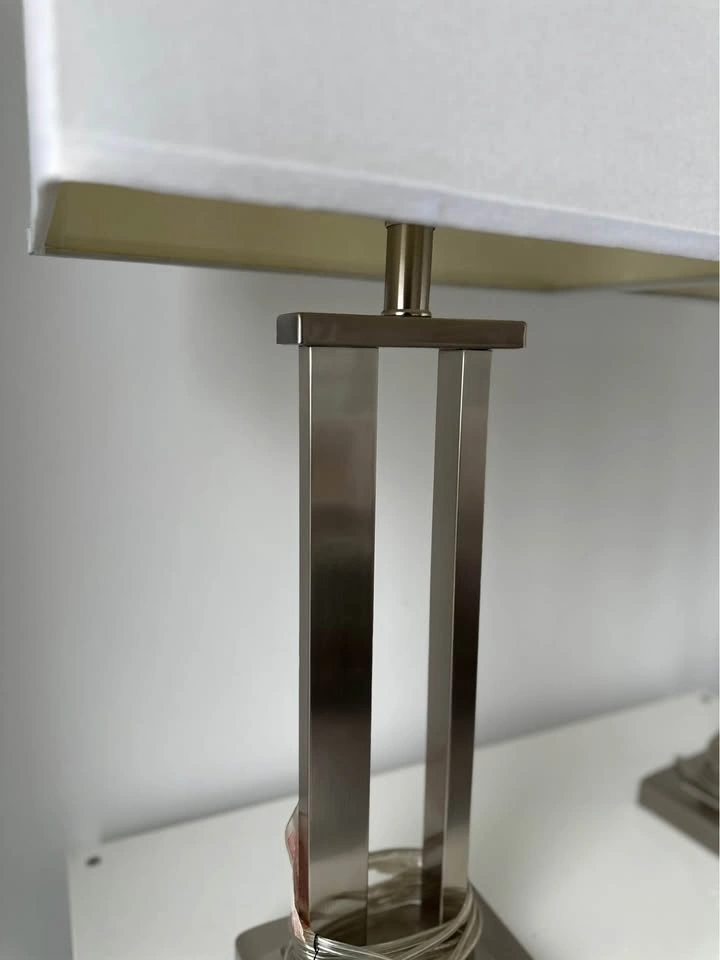 2 Brushed Nickel Lamps with White Shades - photo 3