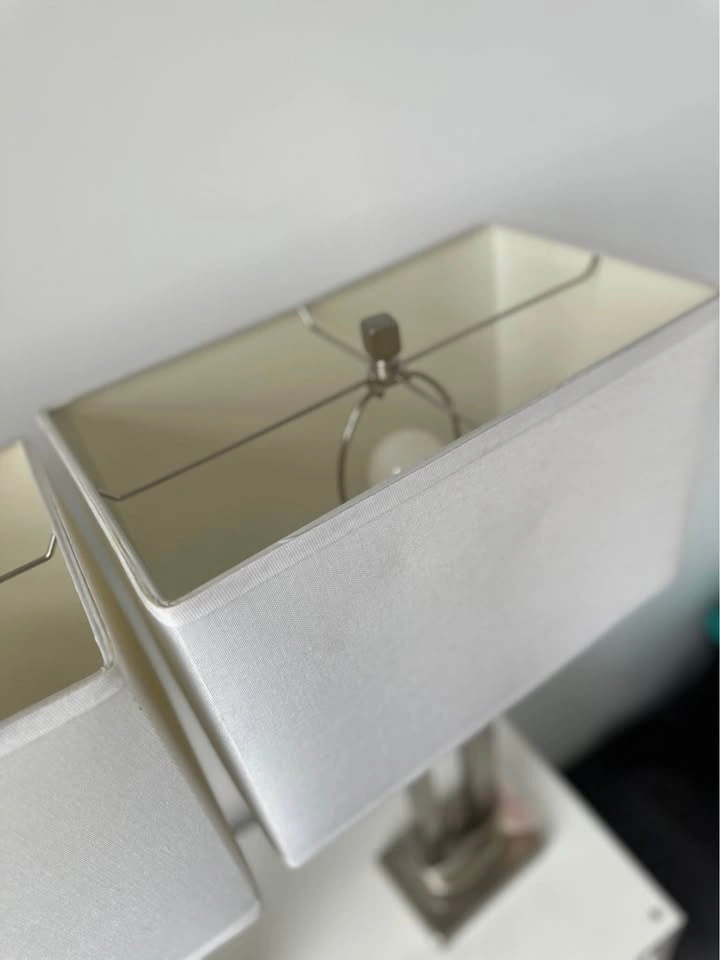 2 Brushed Nickel Lamps with White Shades - photo 5