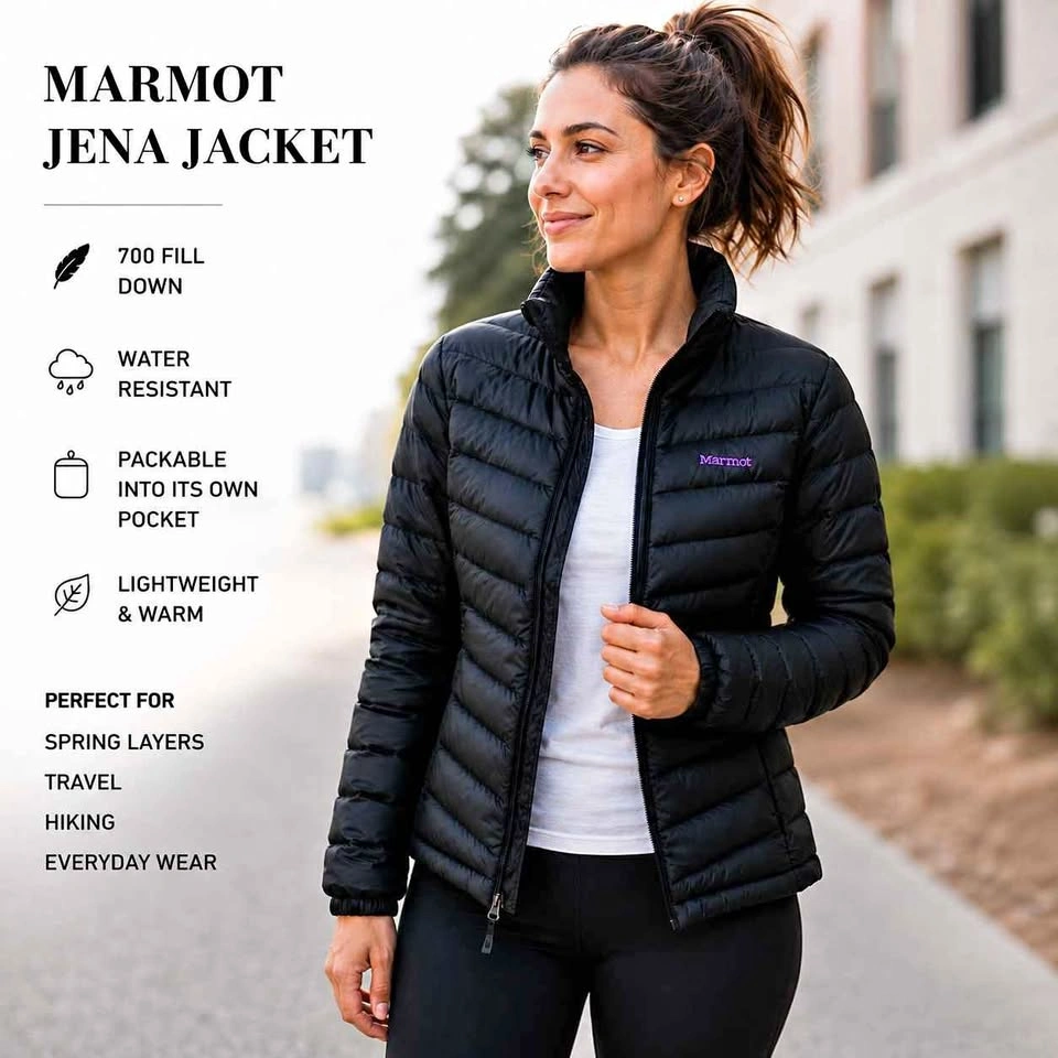 Marmot Jena Packable Down Puffer Jacket Black Small 700 Fill | L
