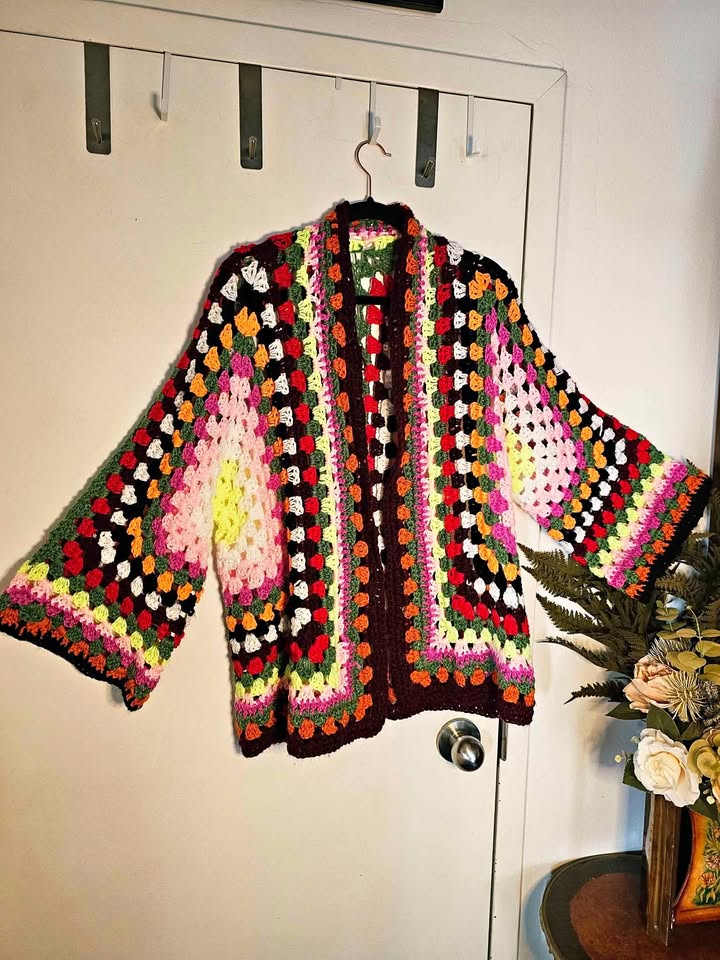 Handmade Crochet Maximalist Hex Granny Square Cardigan Sweater