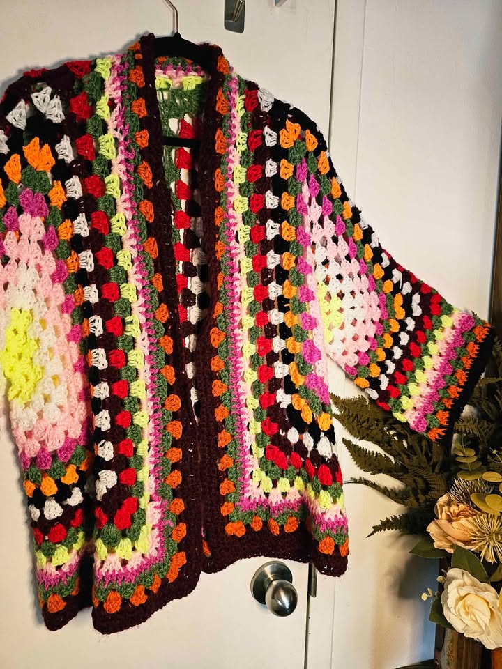 Handmade Crochet Maximalist Hex Granny Square Cardigan Sweater - photo 2