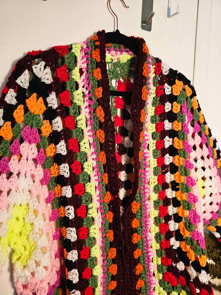 Handmade Crochet Maximalist Hex Granny Square Cardigan Sweater - photo 3