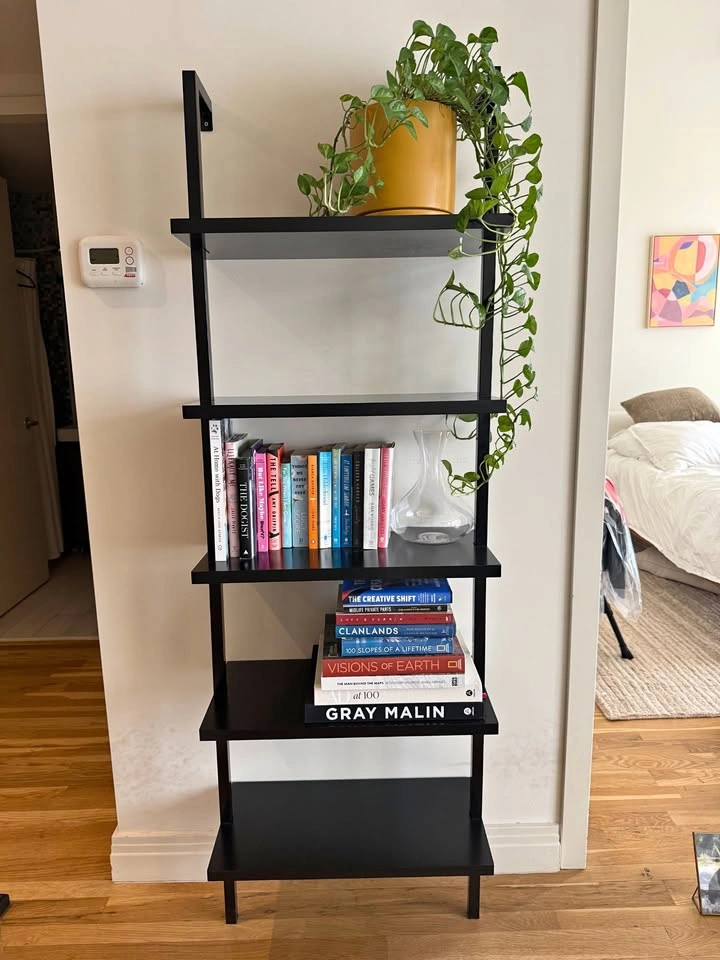 Nathan James Theo 5-Shelf Ladder Bookcase - Black Wood & Metal