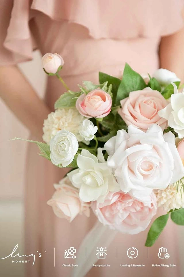 Ling's moment Artificial Bridesmaid Bouquets (Set of 4 - Blush & - photo 4