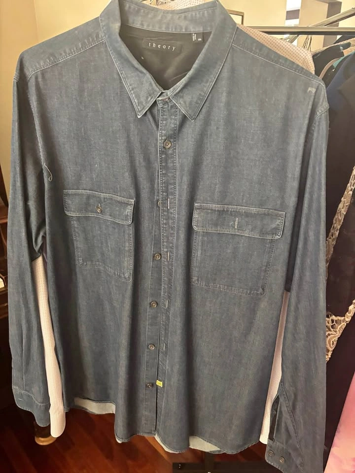 Theory XXL Dark Wash Denim Long Sleeve Button Up Shirt