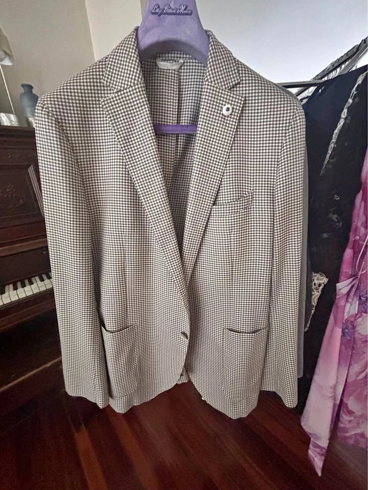 Luigi Bianchi Mantova 56R Brown Gingham Blazer