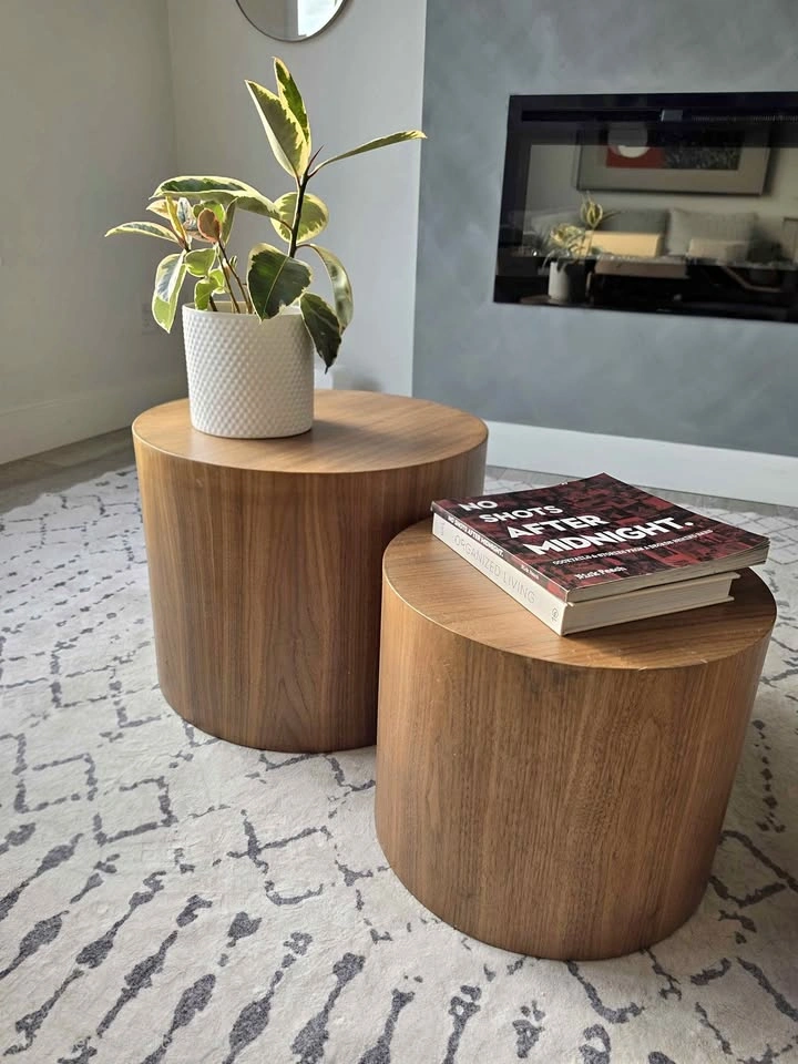 Walnut Round Nesting Side Tables – Mid-Century Modern Set of 2