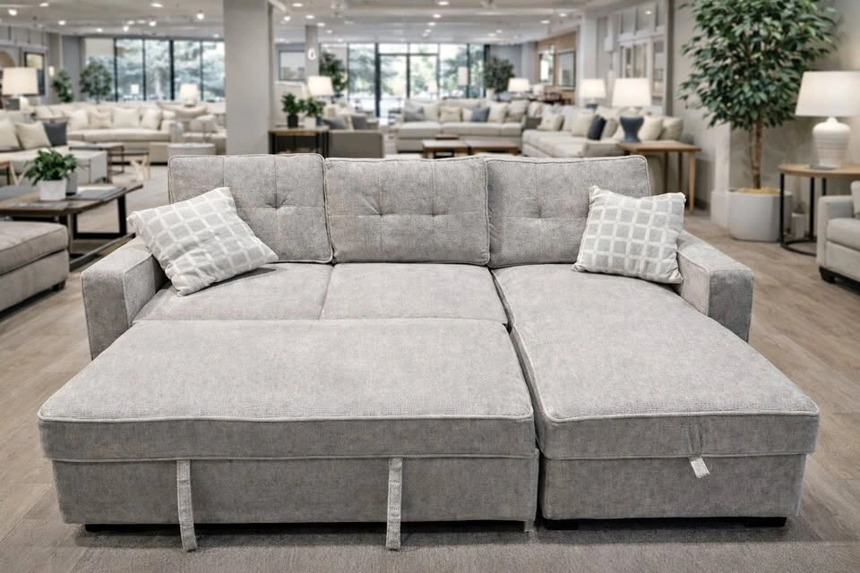 Luxury Light Grey Sleeper Sectional Sofa