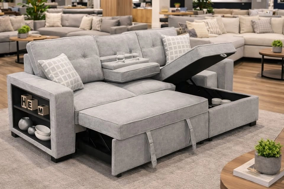 Luxury Light Grey Sleeper Sectional Sofa - photo 2