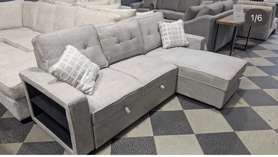 Luxury Light Grey Sleeper Sectional Sofa - photo 4