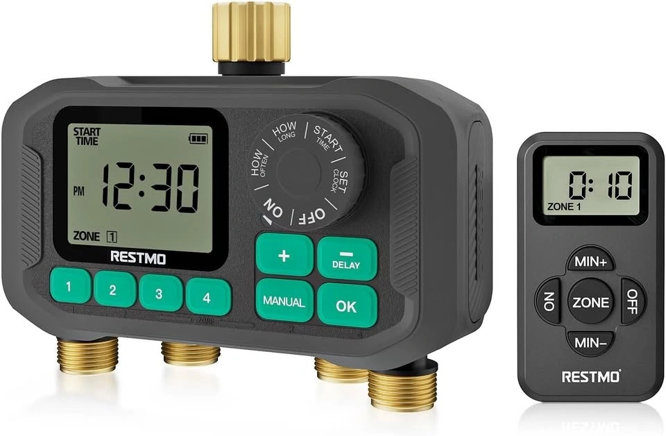 RESTMO 4-Zone Remote Control Sprinkler Timer System