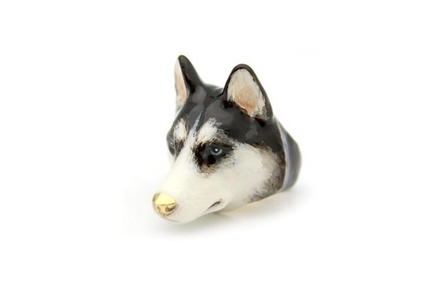 18K Gold Plated Siberian Husky Ring - Hand Painted - photo 2
